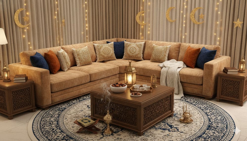 أفكار تنسيق الكنب مع ديكور رمضان في غرفة المعيشة